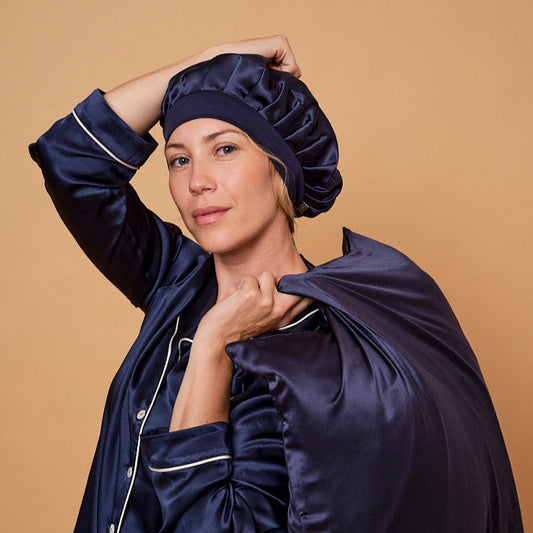 LYRA – Bonnet de nuit en soie de mûrier 100% pure – Cheveux protégés & sommeil confort