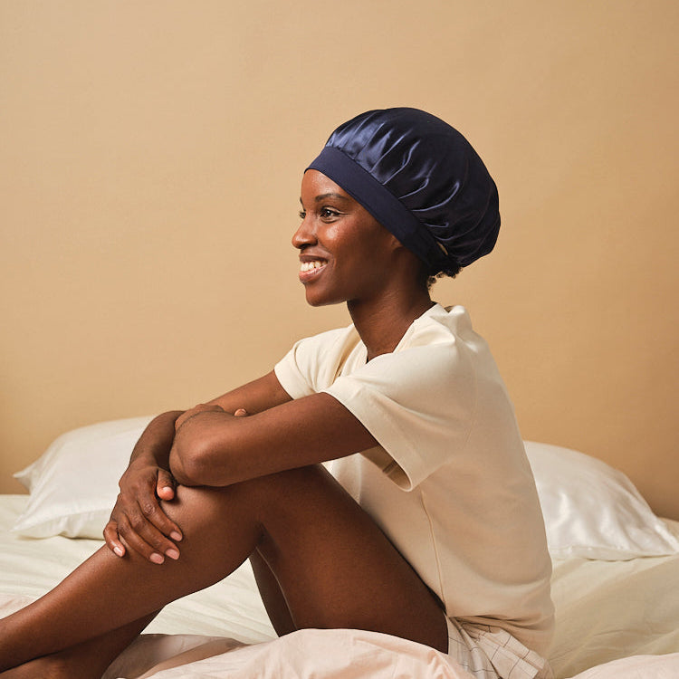 LYRA – Bonnet de nuit en soie de mûrier 100% pure – Cheveux protégés & sommeil confort